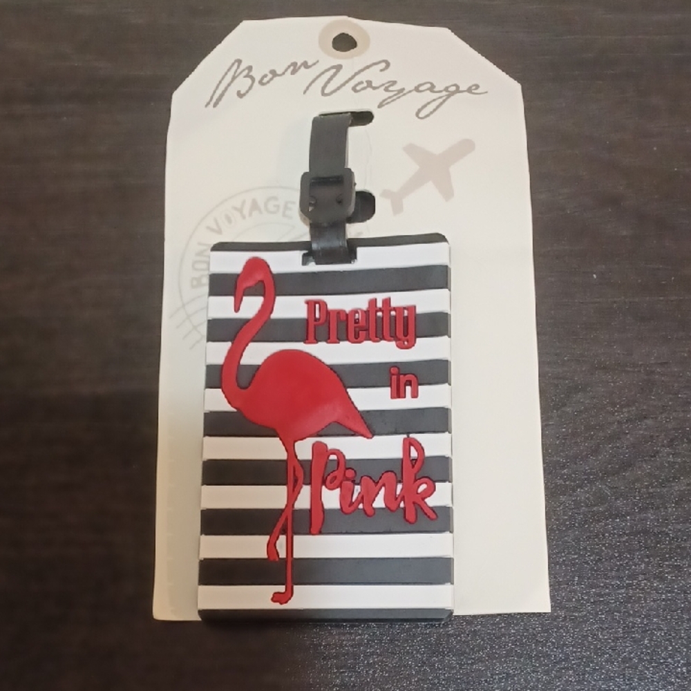 Striped Flamingo Luggage Tag